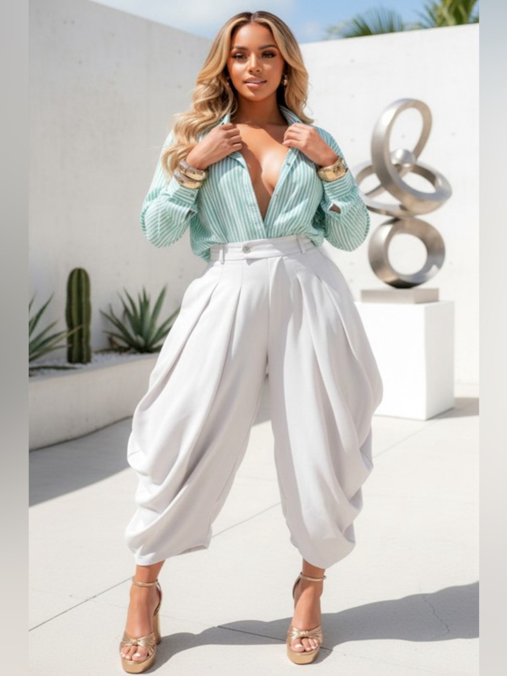 High-Waist Draped Harem Pants - Picture 2 of 5